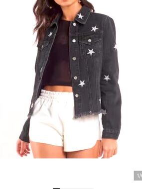 Honey Punch Black Star Embellished Denim Jacket